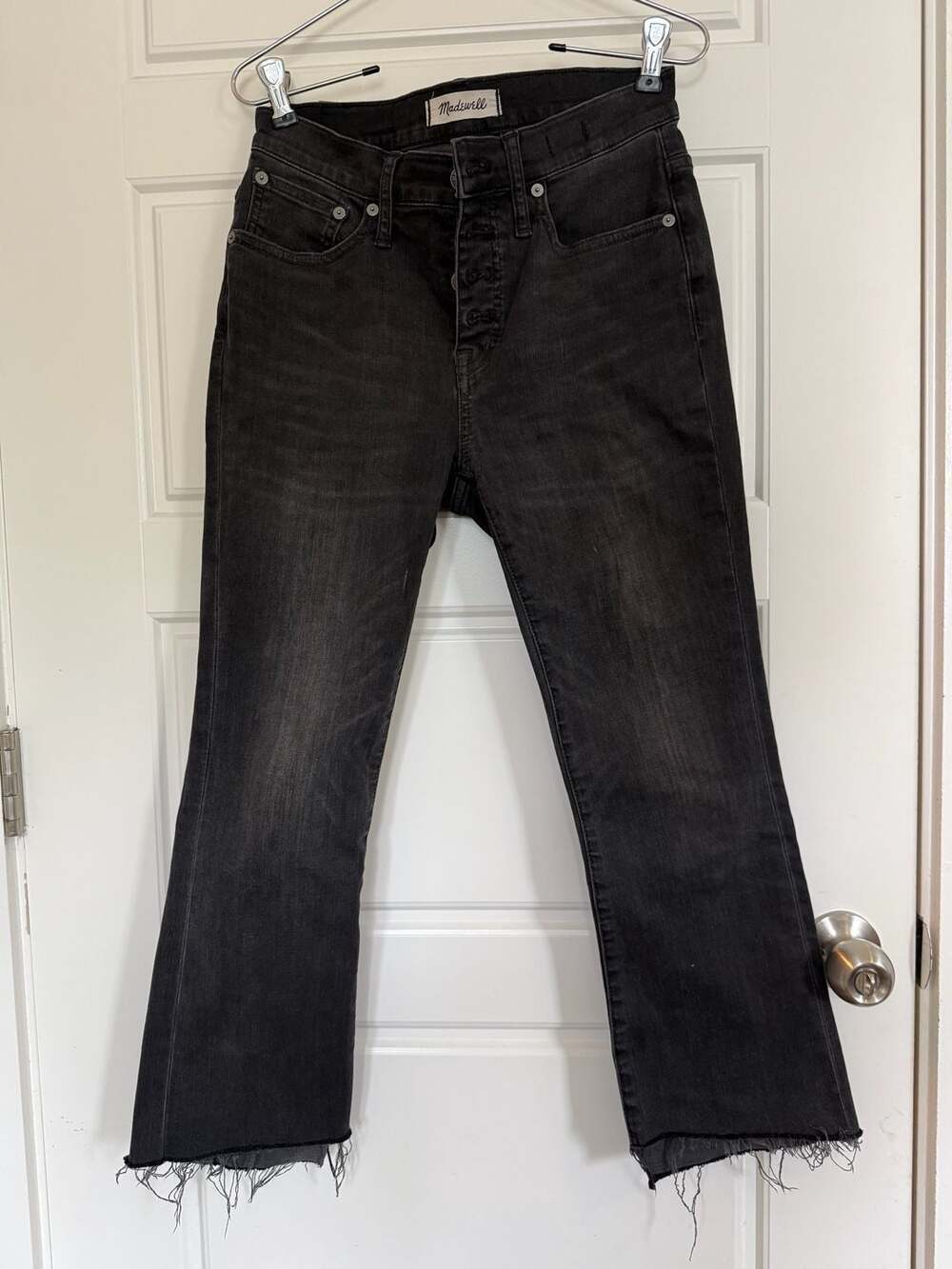 Madewell Cali Demi-Boot Jeans in Black Raw Hem Button Fly Size 26S